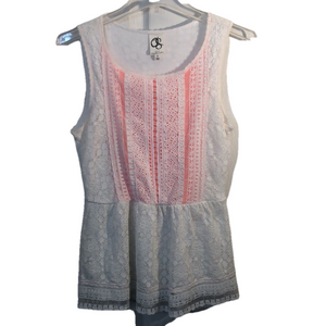 ANTHROPOLOGY One September Small Lace Peplum Sleeveless Pit to Pit 16"Preworn